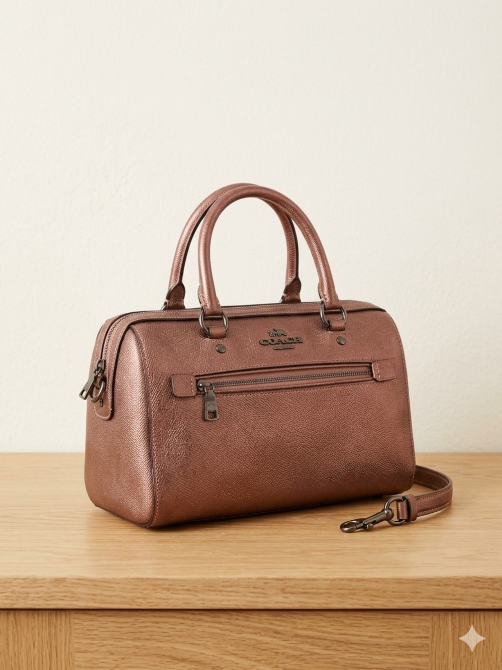 COACH Metallic Rowan Satchel Crossbody Bag - Dark Blush / Wine